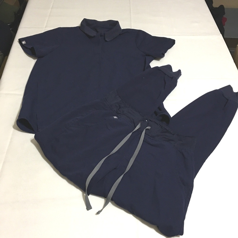Figs Scrub Set Women XS Navy Blue Short Sleeve Polo Top + Zamora Jogger Pants